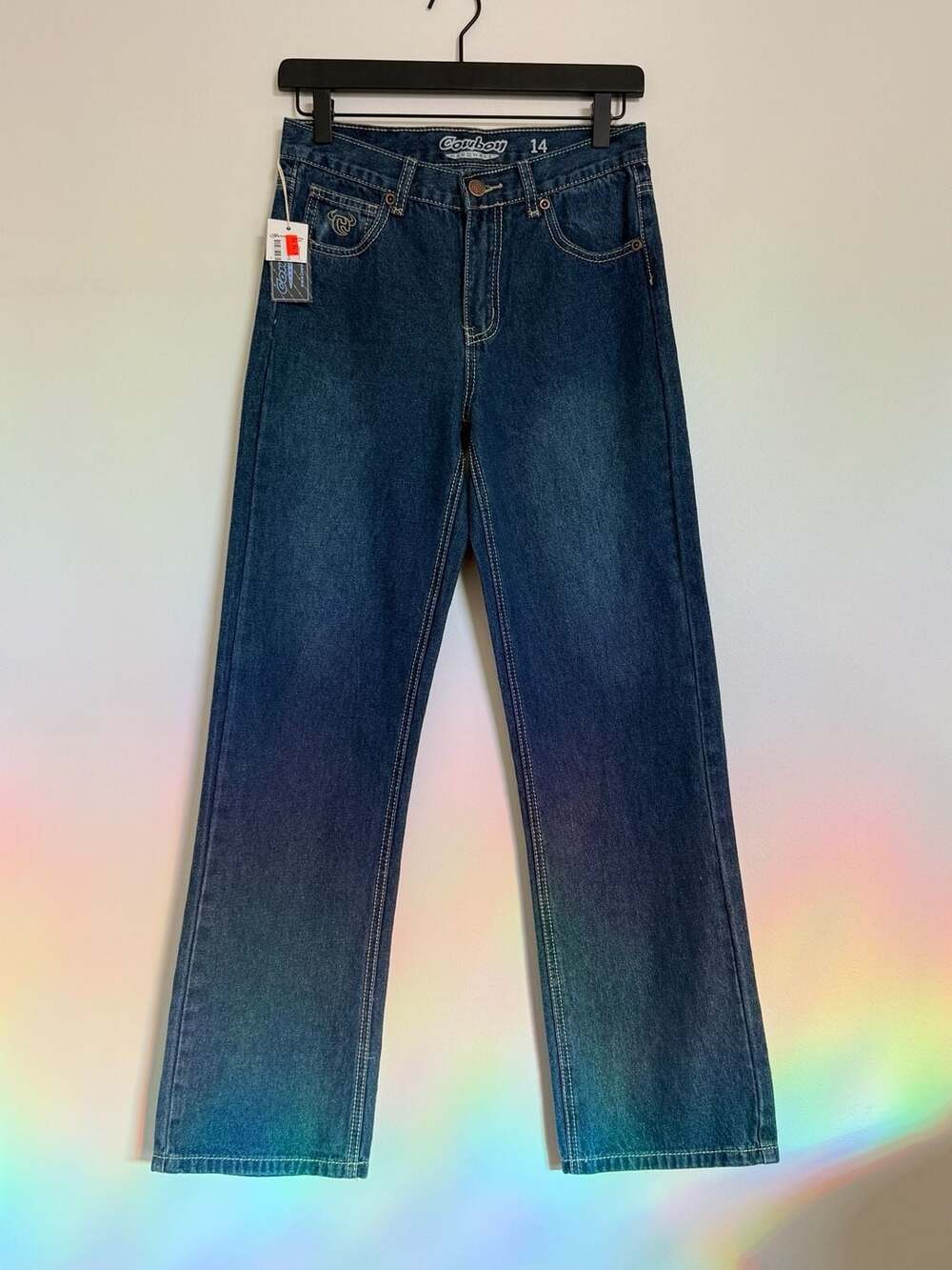 Cowboy Hardware Jeans girls Size 14 Dark Blue Denim Embroidered Bull Skull